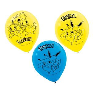 Pokemon Latex Balloons 6 Pack Blue, Red & Yellow 30 cm