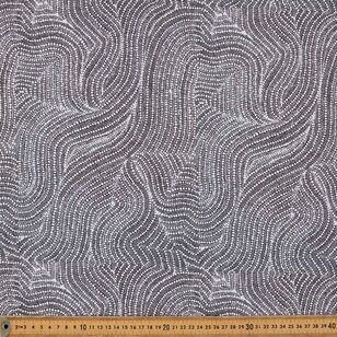 Warlukurlangu Senita Napangardi Granites Lukarrara Jukurrpa (Desert Fringe-Rush Seed Dreaming) 112 cm Cotton Drill Fabric Black 112 cm