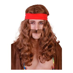 Tom Foolery Lennon Long Wavy Wig With Moustache And Headband Multicoloured