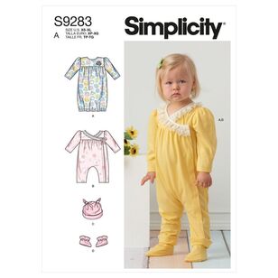 Simplicity Sewing Pattern S9283 Infants' Knit Gathered Gown & Jumpsuit All Sizes