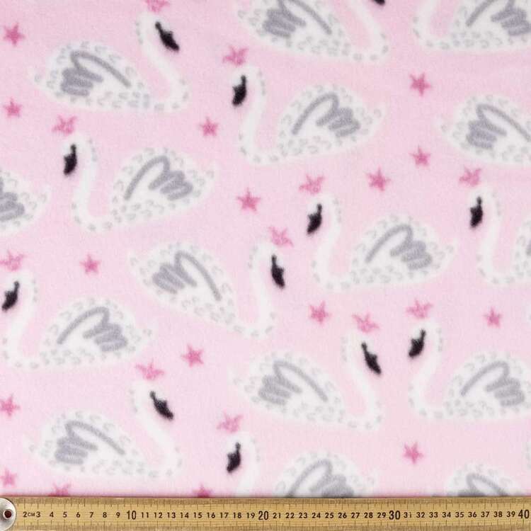 Royal Swans Printed 148 cm Peak Polar Fleece Fabric Pink 148 cm