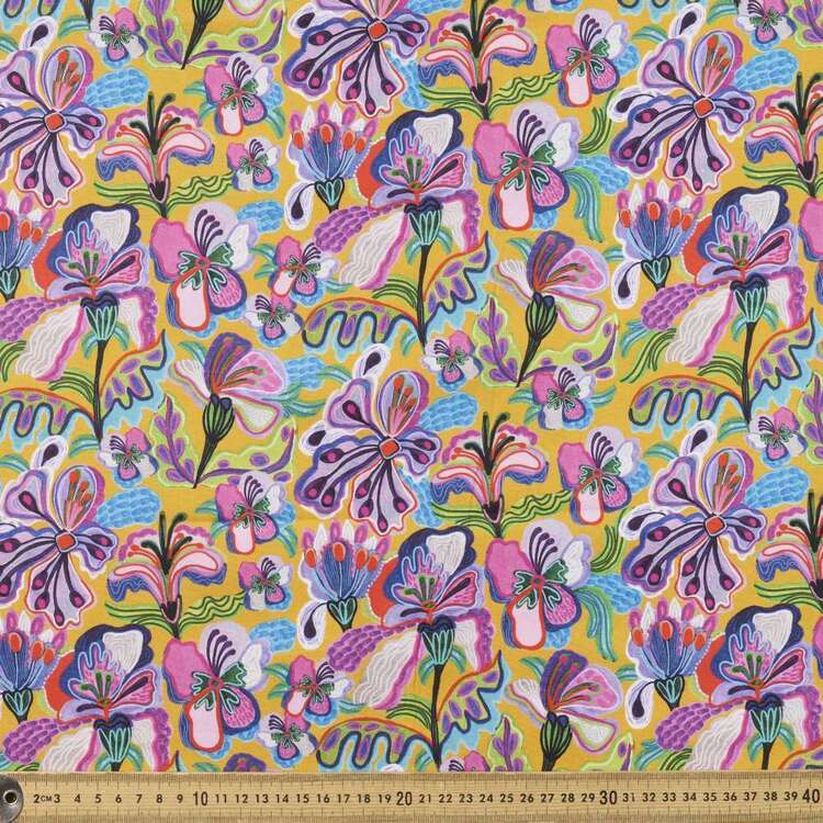 Kirsten Katz Pansies & Irises Printed 112 cm Cotton Fabric Yellow