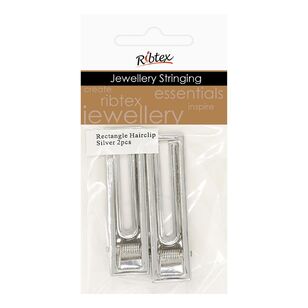 Ribtex Jewellery Basics Hairclip Flat Rectangle 2 Pack Silver 60 mm