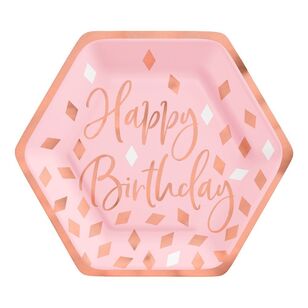 Amscan Blush Birthday 17cm Hexagon Plate 8 Pack Rose Gold, Pink & White 17 cm