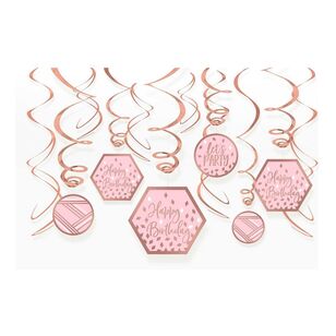 Amscan Blush Birthday Swirl Decorations 12 Pack Rose Gold, Pink & White