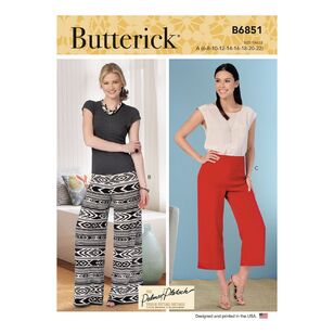 Butterick Sewing Pattern B6851 Misses' No-Side-Seam Shorts, Capris & Pants 6 - 22