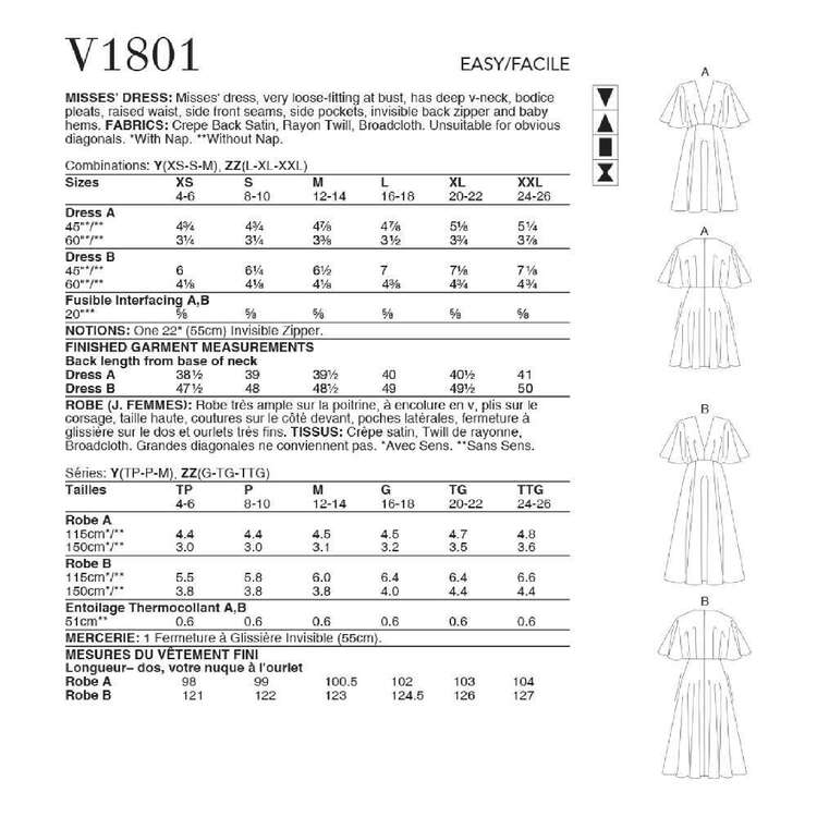 Vogue V1801 Misses' Dresses