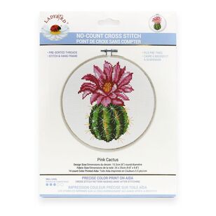 Lady Bird Design No Count Pink Cactus Cross Stitch Kit Pink Cactus