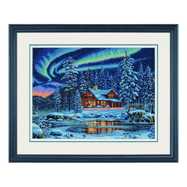 Dimensions Aurora Cabin Cross Stitch Kit Multicoloured 41 x 30 cm