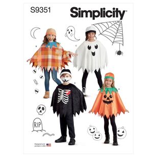 Simplicity Sewing Pattern S9351 Children's Poncho Costumes, Hats & Face Masks Small - Large