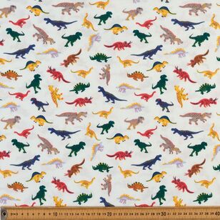 Dinosaurs Printed 112 cm Organic Cotton Jersey Fabric  White 112 cm