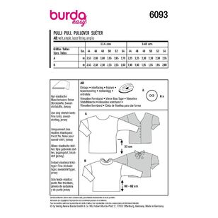 Burda Easy Sewing Pattern 6093 Misses' Pullover with Deep Back Neckline, Slit & Bow 18 - 28 (44 - 54)