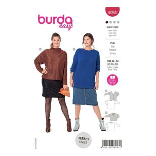 Burda Easy Sewing Pattern 6093 Misses' Pullover with Deep Back Neckline, Slit & Bow 18 - 28 (44 - 54)