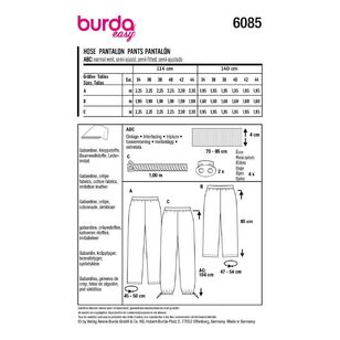 Burda Easy Sewing Pattern 6085 Misses' Straight Leg Pants & Trousers with Stretch Waistband 8 - 18 (34 - 44)