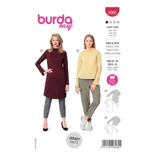 Burda Easy Sewing Pattern 6080 Misses' Dress, Top with Integral Collar 8 - 18 (34 - 44)