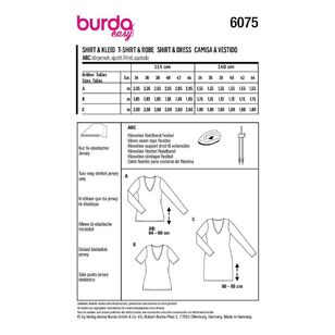 Burda Easy Sewing Pattern 6075 Misses' Top, Dress - Slim Shape with V-Neck 8 - 18 (34 - 44)