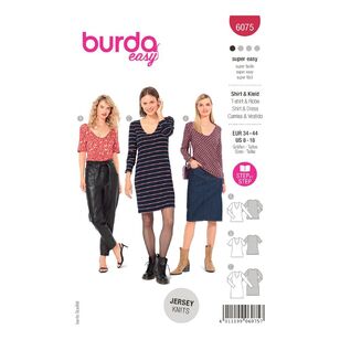 Burda Easy Sewing Pattern 6075 Misses' Top, Dress - Slim Shape with V-Neck 8 - 18 (34 - 44)
