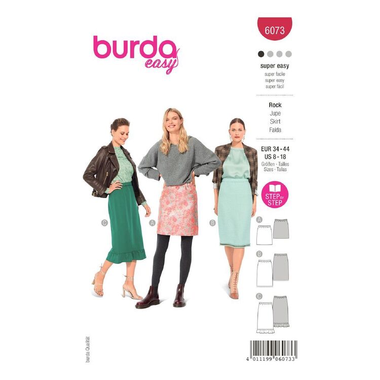 Burda Easy Sewing Pattern 6073 Misses' Skirt in Three Lengths with ...
