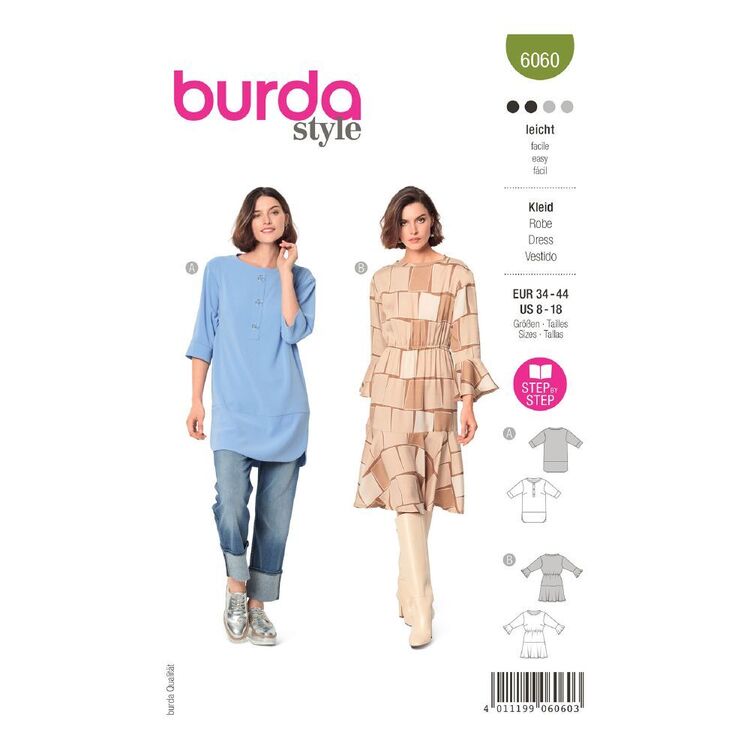 Burda Style Sewing Pattern 6060 Misses' Tunic Top with Bands & Rounded ...