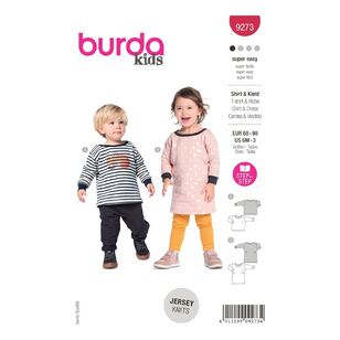 Burda Kids Sewing Pattern 9273 Babies' Top & Dress with Round Neckline & Rib Knit Bands 6M - 3 (68 - 98)