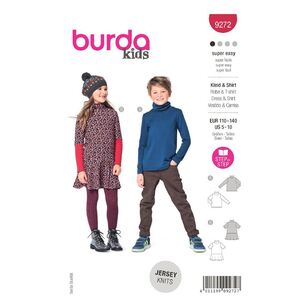 Burda Kids Sewing Pattern 9272 Children's Top, Dress with Roll Neck Collar 5 - 10 (110 - 140)