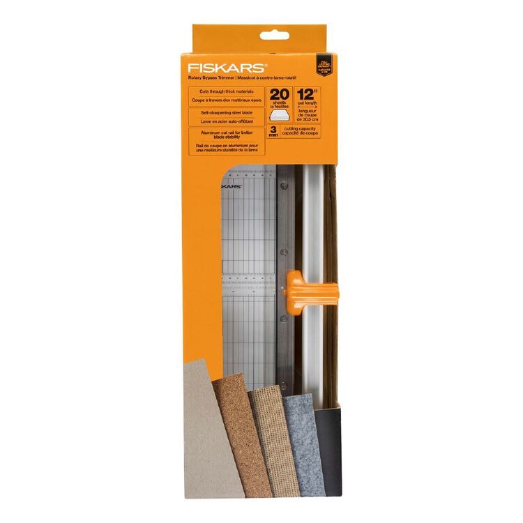 Fiskars ProCision Rotary Bypass Paper Trimmer - 12 Cut Length - Craft Paper  and Mixed Media Cutter with Grid Lines Orange