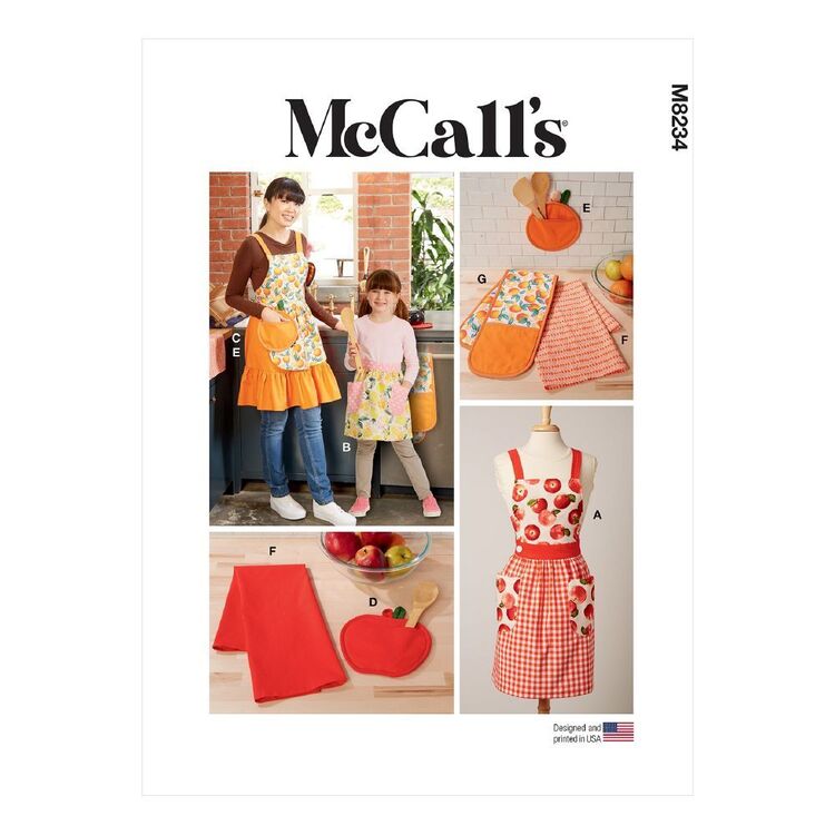 McCall's Sewing Pattern M8234 Children's & Misses' Aprons, Potholders & Tea Towel 3 - 8 / XS - XL