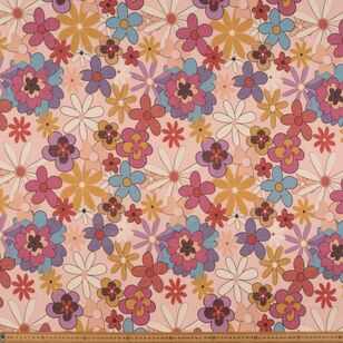 Lucy Floral Printed 112 cm Cotton Slub Fabric Pink 112 cm
