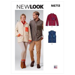 New Look Sewing Pattern N6713 Unisex Zippered Jacket & Vest X Small - X Large
