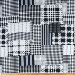 Tartan & Stripe Patch Printed 140 cm Suiting Fabric Black & White 140 cm