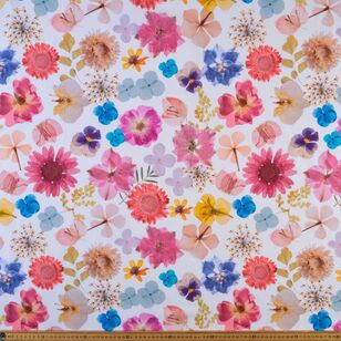 Flower Collage Printed 112 cm Cotton Linen Fabric White 112 cm