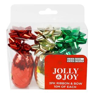 Jolly & Joy 10m Ribbon & Bow Pack Red, Gold & Green 10 m