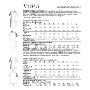 Vogue Sewing Pattern V1843 Misses' Dress & Tunic A - J