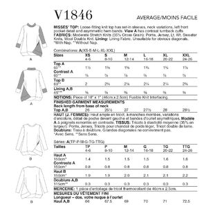 Vogue Sewing Pattern V1846 Misses' Top X Small - XX Large