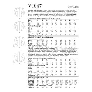 Vogue Sewing Pattern V1847 Misses' Top