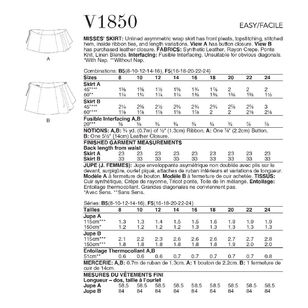 Vogue Sewing Pattern V1850 Misses' Skirt