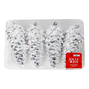 Jolly & Joy Decorative Christmas Pinecones 4 Pack Silver