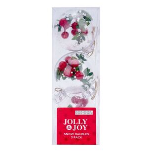 Jolly & Joy Berries In Snow Christmas Bauble 3 Pack Clear & Red