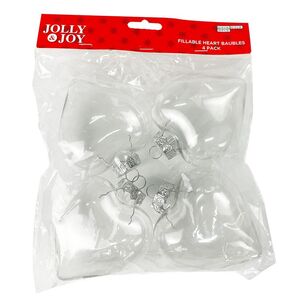 Jolly & Joy Fillable Christmas Heart Bauble 4 Pack Clear