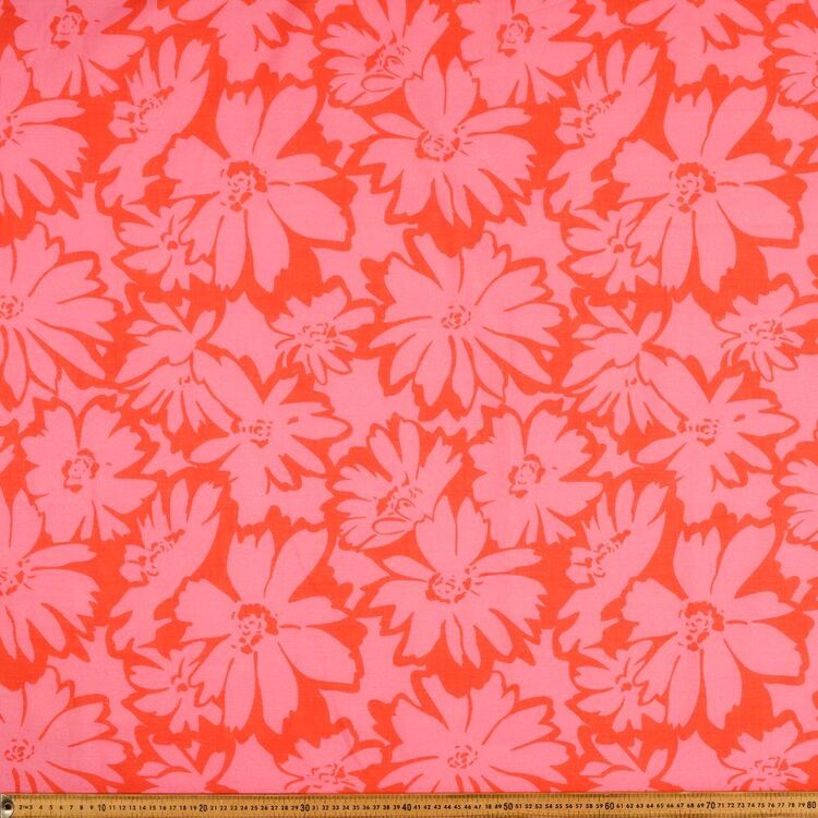 Daphne Floral Printed 112 cm Cotton Slub Fabric Pink 112 cm