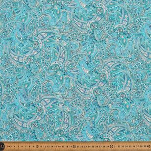 Paisley Haze Printed 135 cm Cotton Lawn Fabric Turquoise 135 cm