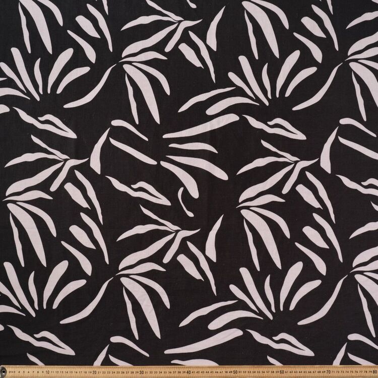 Kojo Abstract Leaves Printed 112 cm Cotton Linen Fabric Black 112 cm