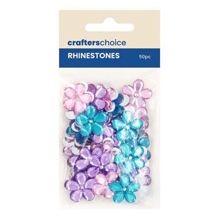 Crafter's Choice Rhinestone Stick-On Flowers 50 Pack Pink, Blue & Purple