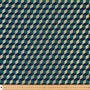 Blocks Printed 112 cm Jacquard Sari Taffeta Fabric Blue 112 cm