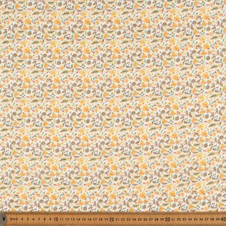 Swiss Dot Floral Printed 135 cm Chiffon Fabric Mustard 135 cm