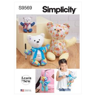 Simplicity Sewing Pattern S9569 Learn to Sew Plush Memory Bears Multicoloured Small - Large