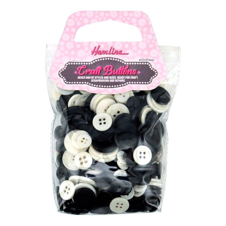 Hemline Black & White Craft Buttons 180 g Pack Black & White 180 g