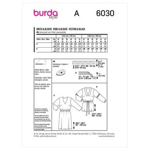 Burda Sewing Pattern B6030 Misses' Dress & Blouse 8 - 22 (34 - 48)