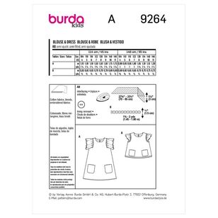 Burda Kids Sewing Pattern B9264 Children's Dress & Blouse 4M-11M (104-146)