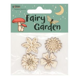 Ribtex Fairy Garden Wood Engraved Floral Shapes Natural